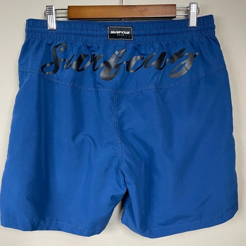 SURFCUZ Mens Swim Shorts Quick Dry Beach Shorts mesh‎ lining pockets, sz L EUC
